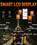 Smart LCD display on 6000W Beast Electric Bike For Adults showing bike controls and app features.