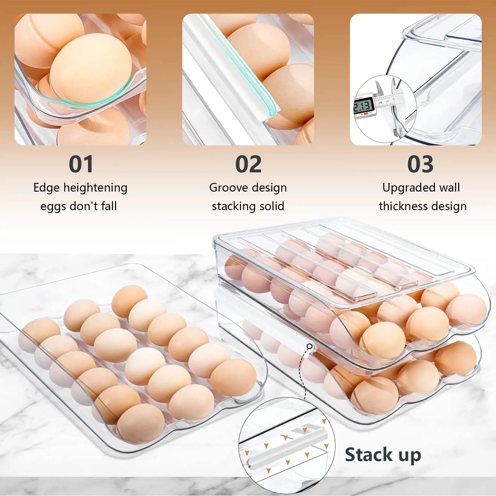Egg Organizer For Refrigerator, 36 Egg Stackable Box ✓