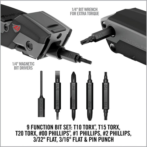 30 In 1 Firearm Maintenance Multitool With Flat Phillips Torx Bits And Pin Punch, showing folding tool's bit drivers.