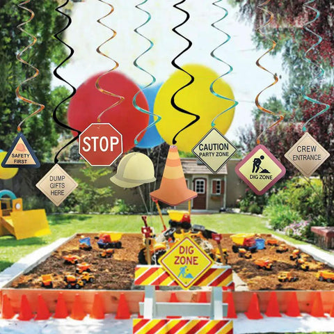 30 Count Construction Signs Hanging Swirl Decorations Party Decor For Builders Birthday That Slaps Stop Crew Entrance