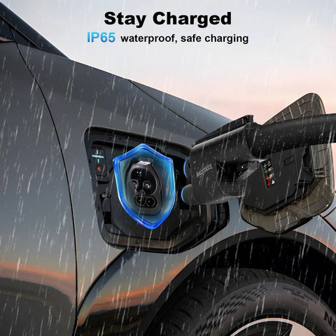 Plug And Play Electric Vehicle Charging Adapter For Tesla Supercharger To Ccs1 Connector, vehicle charging connection under rain