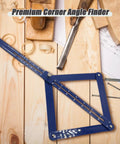 Dead On Corner Angle Finder Tool, Miter Saw Protractor With Bold Dual Scale Readouts, Digital Angle Gauge on a wooden surface.