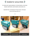 Heavy Duty Manual Glue Spreader Roller For Real Daily Woodworking Tasks Large Capacity Tank Applicator With Boss Grip Quick Coat Handle in use for wood gluing.