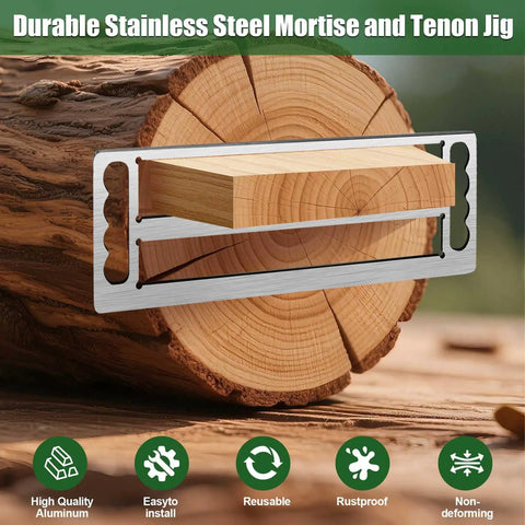 Top Shelf Timber Frame Tenon Gauge Tool With Handle Heavy Duty Stainless Steel Mortise And Tenon Jig for Carpenters on wooden log