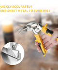 3 Inch Hand Seamers Sheet Metal Bender Tool with straight jaw and ergonomic handle in use, showing precise metal bending capability.