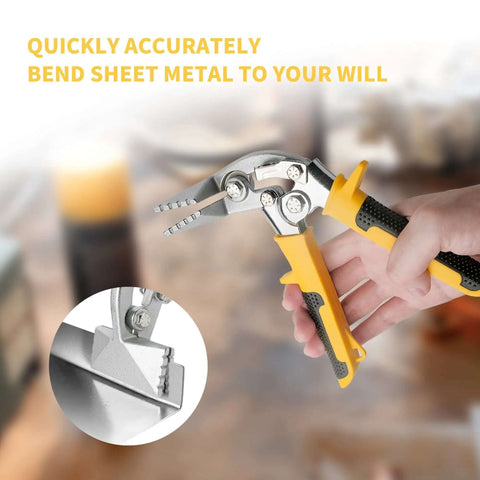 3 Inch Hand Seamers Sheet Metal Bender Tool with straight jaw and ergonomic handle in use, showing precise metal bending capability.