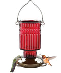 Antique Textured Glass Hummingbird Feeder Hanging For Outdoor Decor, 22 Ounce Nectar Capacity, Four Flexible Flower Ports
