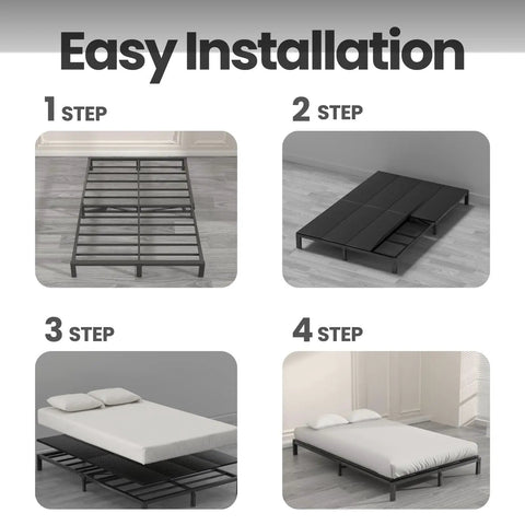 Queen Size Bunkie Board With Firm Anti Sag Under Bed Support Pad Flat Out Rock Solid Platform installation steps showcasing assembly process.