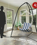 Heavy Duty Tripod Hammock Stand With 330 Lb Capacity, Rust Resistant Steel, Adjustable Frame For Saucer Swing in indoor setting.