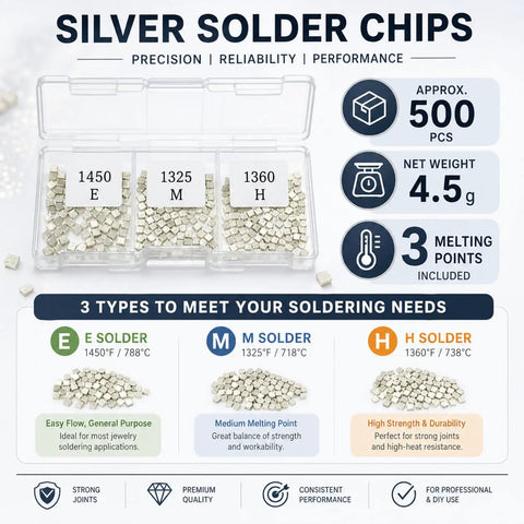 Image of About 500 Silver Solder Chips For DIY Jewelry Making 2x2 mm Ultra Tiny Precut Pellets 4.5 g Total Easy Bond Medium Density E M H
