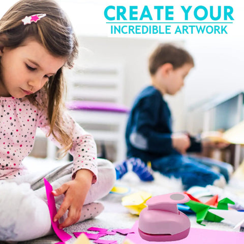 Children creating crafts using the Totally Worth It 3 Inch Circle Craft Punch Pink for DIY Projects in a playroom.