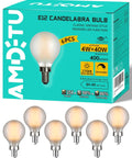 Six 40W Equivalent E12 Frosted Globe LED Bulbs With Cozy Warm Glow 2700K Dimmable Candelabra Base Eye Comfort Flicker Free Lighting