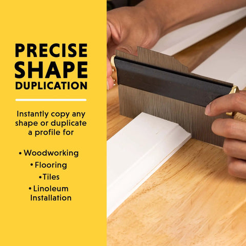 Contour Gauge 6 Inch Angle Finder Tool For Handy Home Improvement And Shape Copying next to molding on wooden surface