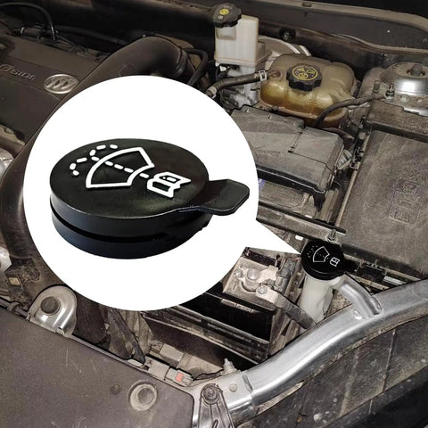 Windshield Washer Fluid Cap Replacement 2 Pack That Fits Chevy Buick GMC Cadillac Camaro Silverado Cruze Bolt EV Envision Encore ATS And More OEM 12767700 13227300 1450270, shown installed in engine