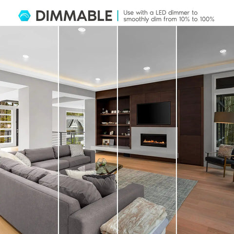 Living room with 4 Inch Gimbal LED Recessed Can Light Go-To Easy Install, dimmable feature showcased in modern interior.