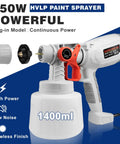Electric Paint Sprayer With 1400 Ml Cup And Four Click In Tips Lightweight Hvlp Spray Gun displayed with adjustable nozzle.