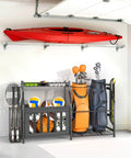 Garage Sports Gear Organizer Ball Storage Stand For Indoor Golf Bags And Gear, Space Saving Rack That Holds Two Bags And More