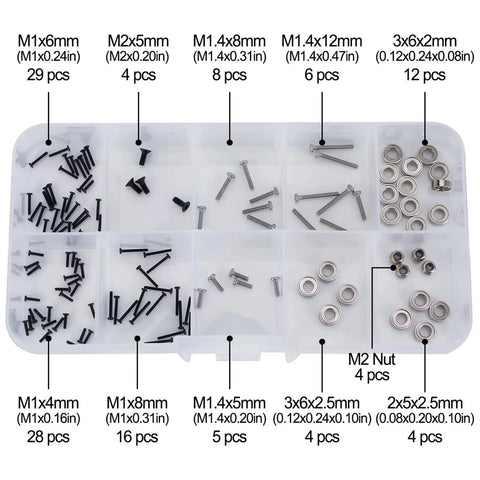 Axial SCX30 1 To 30 RC Car Stainless Steel Screw Set 120 Pcs With Storage Box Repair Tools Upgrade Parts For Durable Chassis Fastening And Corrosion Resistant RC Car Repairs, labeled screws