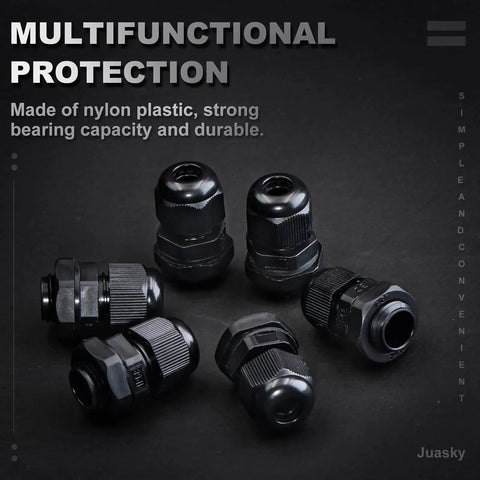 Waterproof Nylon Cable Gland Fittings One Eighth To Five Sixteenth Inch Four To Eight Mm Pack Of Twenty Five shown on black surface