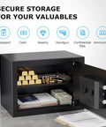 Biometric Safe Box With Fingerprint Lock And Electronic Keypad, Removable Shelf For Valuables Jewelry And Documents, 0.6 Cu Ft Capacity