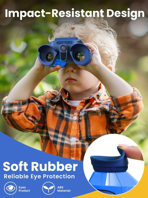 Kids Binoculars With Night Vision Camera And 10X Optical Zoom, Magic Adventures Telescope Toy Gift For Boys And Girls Ages 3 To 10 Plus, Day And Night Viewing On A Bright 2.4 Inch Screen For Outdoor Explorers, blue impact-resistant ABS binoculars with soft rubber eyecup