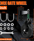 8 Inch Fence Gate Wheels Beefy 800 Lb Capacity Heavy Duty Gate Caster With Cushioned Spring Suspension shown with hardware.