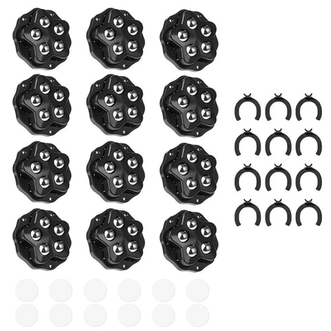 Badass Heavy Duty Furniture Caster Wheels Peel And Stick Easy Glide Self Adhesive Roller Moves Smooth On Hardwood Floor With Zero Dings kit including multiple black caster wheels and adhesive pads.