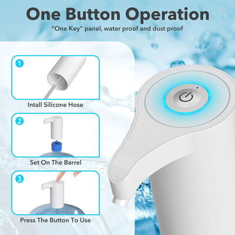 USB Charging Water Bottle Pump Dispenser For 5 Gallon Jugs Universal Portable Water Dispenser shown with one button operation.
