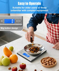 Person using Five Pack Digital Kitchen Scale With 33lb Capacity, Stainless Steel 304, Backlit LCD, Tare Function, Accurate 1g 0.1oz Readings