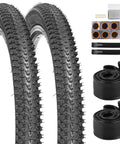 Two Pack 20x2.125 Bicycle Tires And Tubes Set With Repair Kit For Replacements On Kids BMX Cruisers Gravel And Mountain Bikes