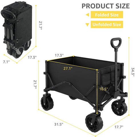 Beast Mode Hauler Collapsible Wagon With Wheels For Groceries And Gear, Folding Utility Cart With 330 Lb Load Capacity And 120L Interior