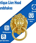 Lion Head Cabinet Pull Handle Set Five Piece For Dresser Wardrobe Kitchen Cupboard Ring Drawer Pulls With Screws Gold Finish