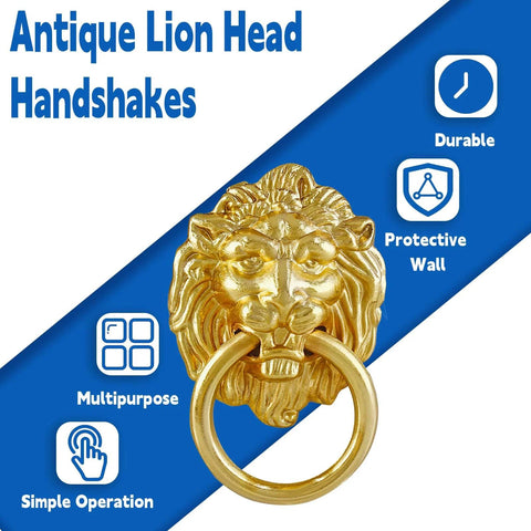 Lion Head Cabinet Pull Handle Set Five Piece For Dresser Wardrobe Kitchen Cupboard Ring Drawer Pulls With Screws Gold Finish