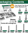 Packaging of the Massive 182Piece M6 Nuts And Bolts Kit With A2-70 Stainless Steel Hex Head Cap Screws M6x8 To M6x35 Includes Flat Washers