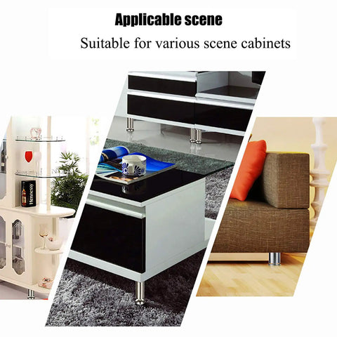 Adjustable Stainless Steel Furniture Legs Set 4 Pcs Screw-In Replacement Feet on cabinet, coffee table, and sofa