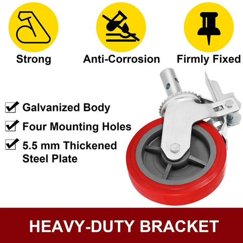 Built Tough Eight Inch Polyurethane Swivel Caster Wheels With Locking Brakes And Steel Cores Roll Smooth As Butter For Scaffolding And Workbenches While Handling Three Thousand Two Hundred Pounds During Your Daily Shop Grind