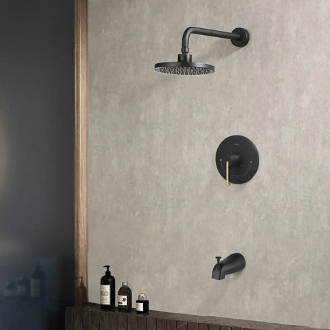 Matte Black Shower Faucet Set with Tub Spout and 8 Inch Rainfall Head
