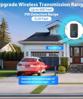 Wireless Driveway Alarm System With 600 Foot Range All Weather Outdoor Motion Sensor installed near driveway of a house