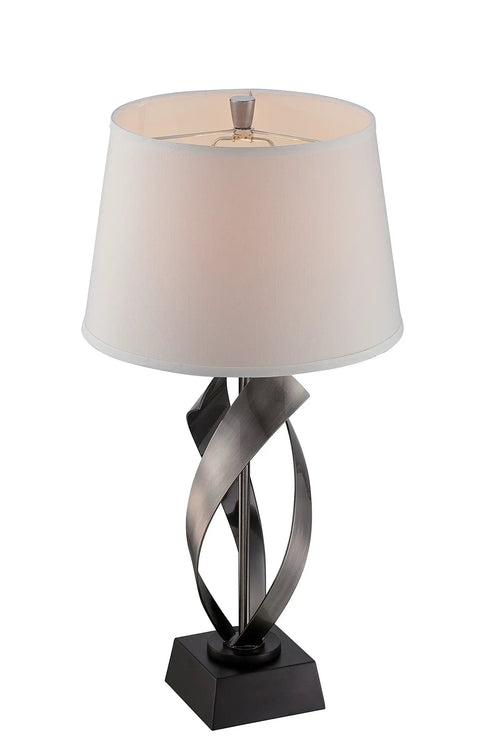 Gun Metal Table Lamp With Off White Fabric Shade 15 Inch By 15 Inch By 29 Inch Dope Transitional Modern Home Lighting Bulb Included