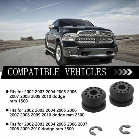 2 Piece Transfer Case Linkage Bushing Grommet Kit For Ram Trucks 2002 To 2010 1500 2500 3500 Keeps Shifts Smooth And Tight Replaces 68078974AA 68078975AA black rubber bushings and E-clips