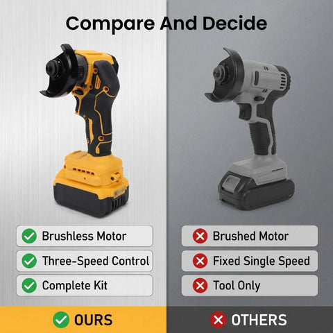 Comparison of Badass Precise Brushless Mini Circular Saw Sweet Cordless Angle Grinder Hybrid and another tool.