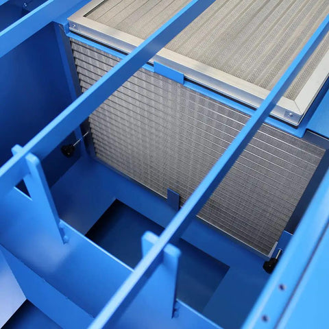 Close-up of Heavy Duty Metalworking Downdraft Table Featuring Dual Motors And Killer 3700 Cfm Airflow filter and frame.