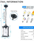 Outdoor Pendant Light Fixture For Porch And Front Door With Adjustable Chain And Air Bubble Glass Matte Black Farmhouse Exterior Lighting For Patio Entryway Foyer Built To Last With Three Year Warranty showing detailed specifications and bulb compatibility.