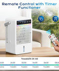 Portable 1500ml Tank Mini Evaporative Air Cooler With Remote And 2 To 10H Timer 5 Speeds Personal AC Fan on table in use