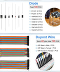 Mega 1628 Piece DIY Electronics Kit With LEDs Diodes Resistors Capacitors Transistors Dupont Wire PCBs And Breadboards For Hands On Prototyping And Learning: diodes and 40-pin Dupont wire sets