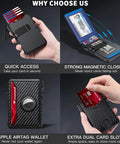 RFID Blocking Minimalist Bifold Wallet With Pop Up Aluminum Card Holder For 12 Plus Cards And ID Window For Men Carbon Blue Gift