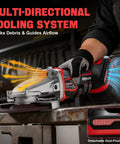 Professional Flathead Angle Grinder Built Ridiculously Tough Works Slick On Tight Spaces Delivers Serious Kickass Grinding Power And Smooth Anti Vibration Safety With Your Milwaukee 18V Battery Tool Not Included showing multi-directional cooling system.