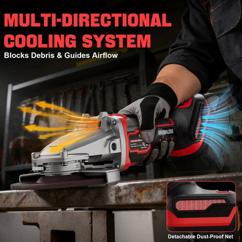 Professional Flathead Angle Grinder Built Ridiculously Tough Works Slick On Tight Spaces Delivers Serious Kickass Grinding Power And Smooth Anti Vibration Safety With Your Milwaukee 18V Battery Tool Not Included showing multi-directional cooling system.