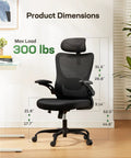 Ergonomic Office Chair With High Back Mesh And Fully Adjustable Headrest 2D And 3D Armrests Lumbar Support 90 To 120 Degree Recline