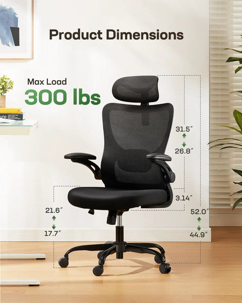 Ergonomic Office Chair With High Back Mesh And Fully Adjustable Headrest 2D And 3D Armrests Lumbar Support 90 To 120 Degree Recline